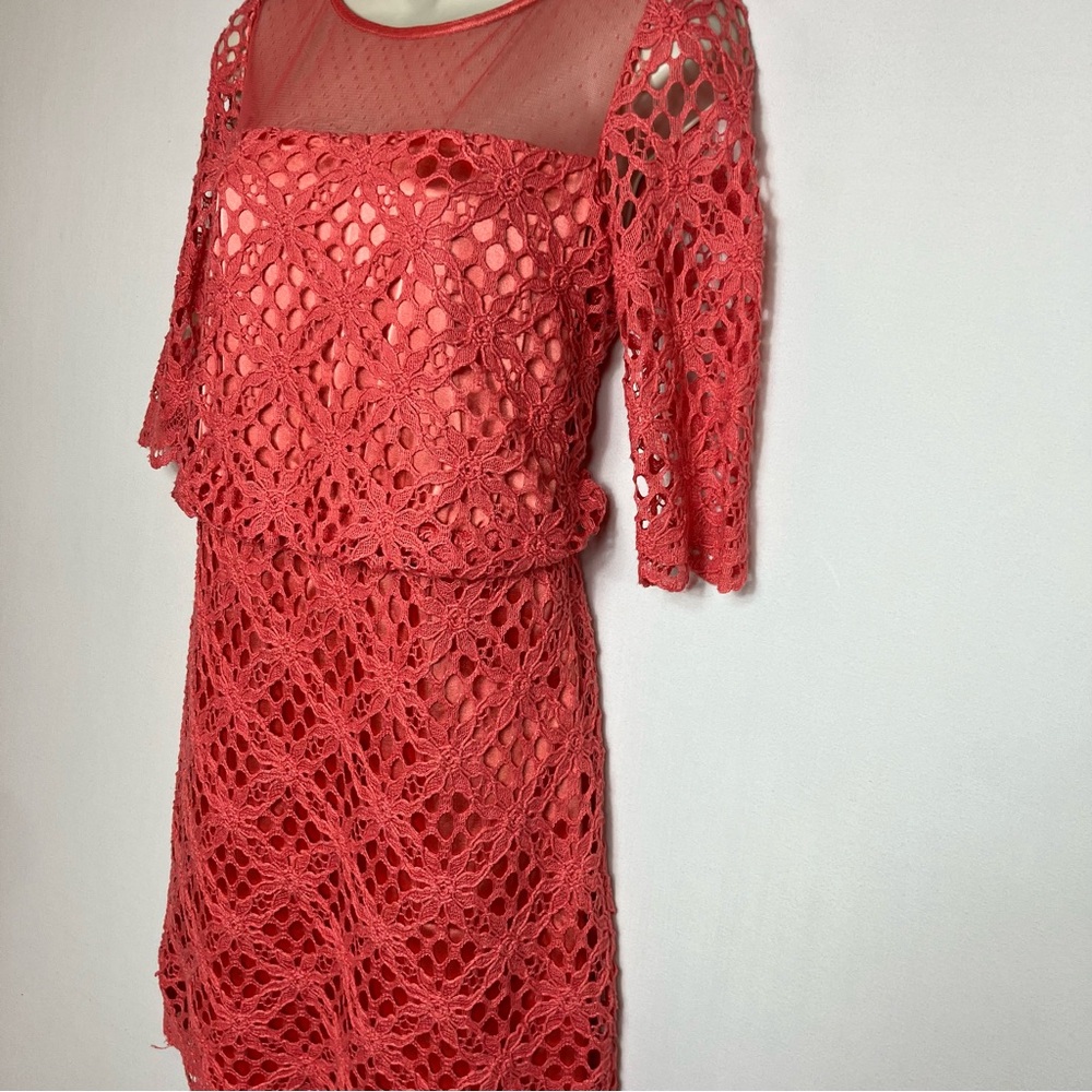 📦Jax Coral Crochet lace Midi Dress w/Sheer Yoke Sz 4 Gorgeous *$4.99 SHIP - Picture 2 of 15